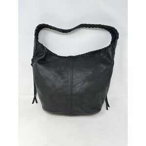 Vintage Lucky Brand Whipstitch Hobo Slouch Shoulder Bag Black